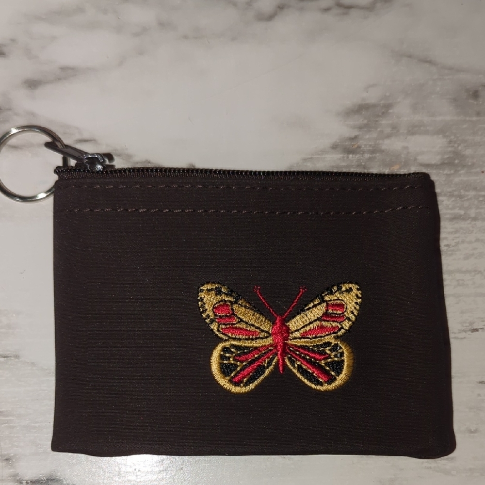 Embroidered Butterfly Brown Pouch
